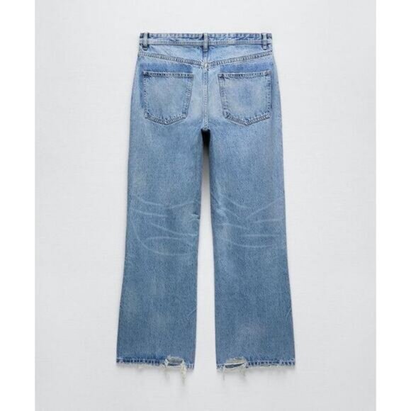 NWT ZARA Low Rise Super Wide Leg Jeans Size 0 Destroyed DIstressing Detail - Picture 3 of 12